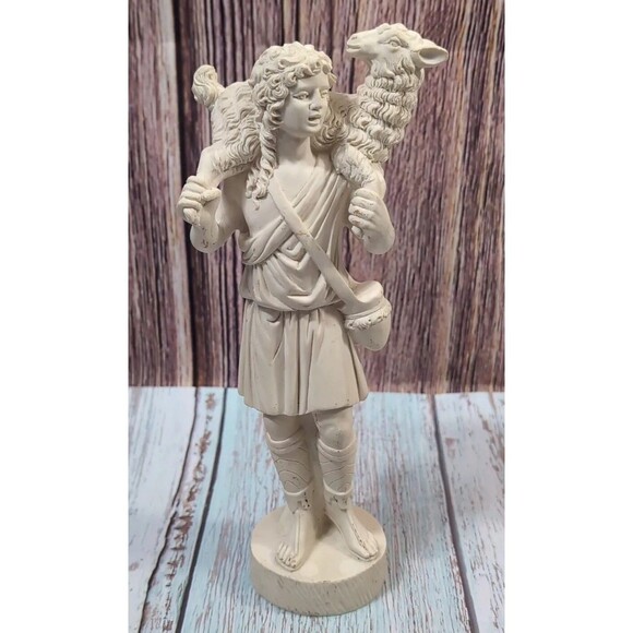 Vintage Plaster Figurine Shepard David With Lamb Porcelain Statue 8"x3.5"x 2.5" - Picture 15 of 16